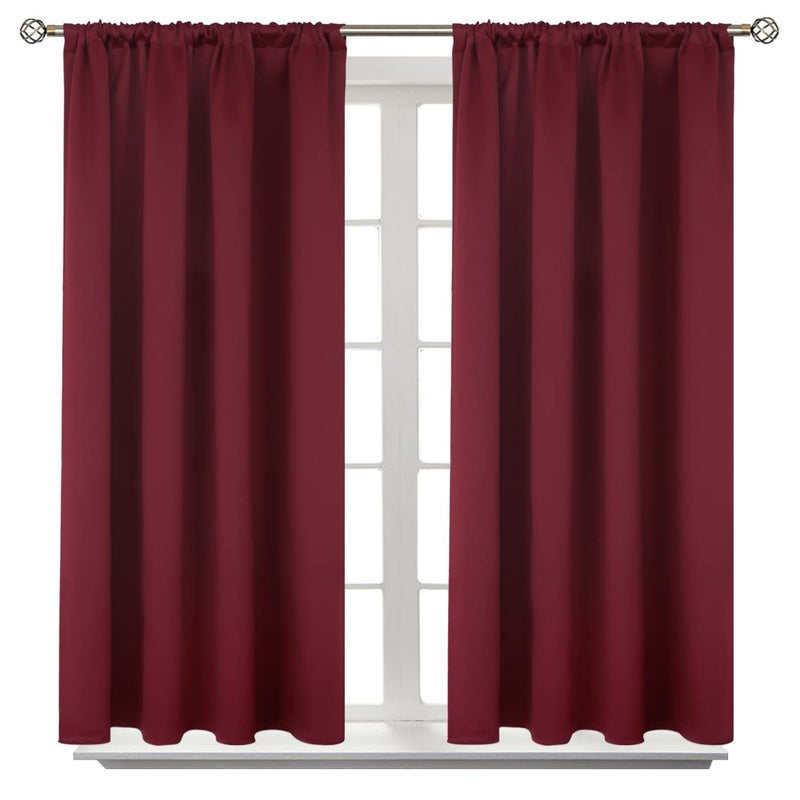 BGment Short Burgundy Blackout Curtains 45 Inches Length - Rod Pocket Thermal Insulated Room Darkening Window Drapes for Bedroom Kitchen Christmas Decorative, 42 x 45 Inch, 2 Panels - Image 1